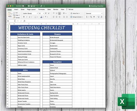 Wedding Checklist Excel Template Wedding List Printable Wedding ...