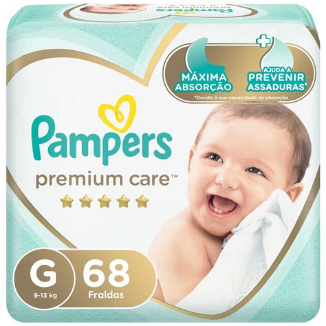 Kit 2 Fraldas Pampers Premium Care G 68 Unidades Lenços Umedecidos