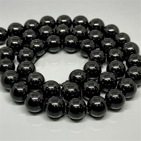 Natural Black Tourmaline Mm Smooth Round Gemstone Beads Strand