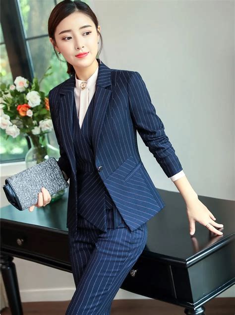 New Professional Striped Blazers Suits With Jackets And Pants And Vest