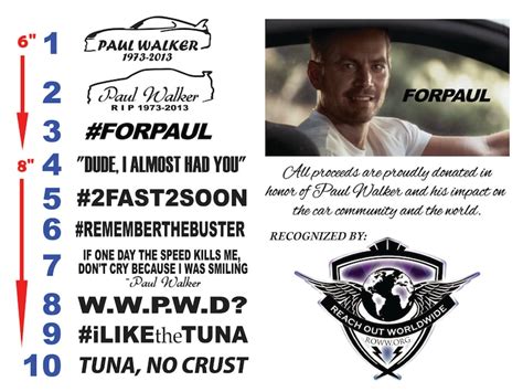 Paul Walker Vinyl Decals Etsy