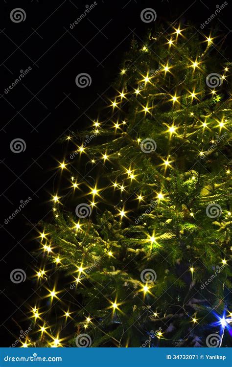 Christmas Tree Night with Lights Stock Image - Image of equipment, colored: 34732071