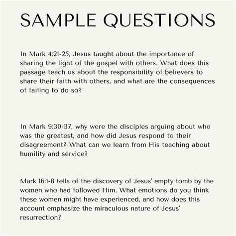 Bible Study of Mark, Bible Study Questions, Bible Study Printable
