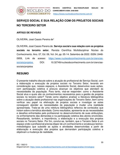 Pdf Serviço Social E Sua Relação Com Os Projetos Sociais No Terceiro