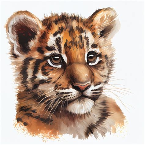 Premium Photo Portrait Of A Cute Baby Tiger Watercolor Illustration