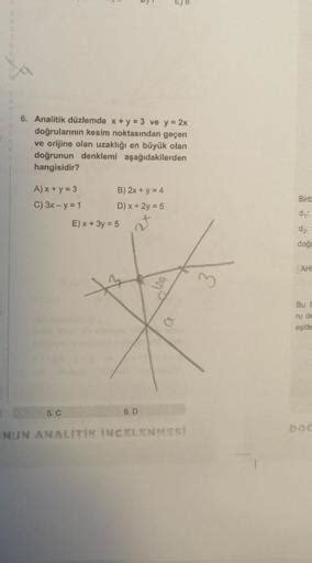 6 Analitik Düzlemde X Y 3 Ve Y 2x Doğrularının Kesim Noktasından