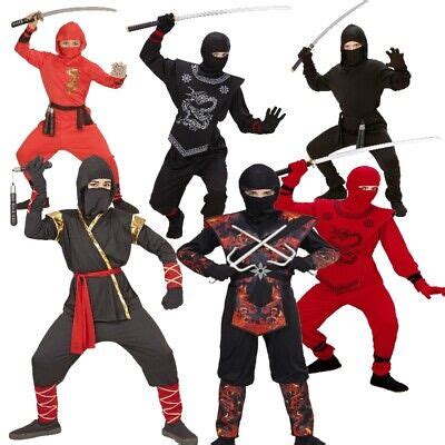 NINJA Jungen Kinder Kostüm Fighter Black Red Dragon Fire Dragon