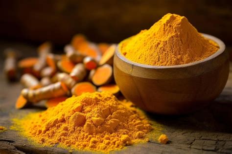 Premium Ai Image A Bowl Of Orange Turmeric Sits On A Table