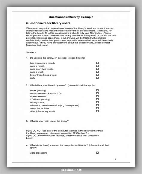 Questionnaire Format Template