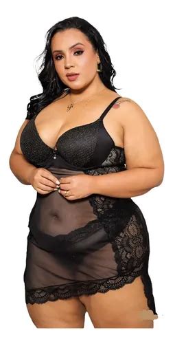 Camisola Em Tule E Renda Sexy Lingerie Plus Size Ao Parcelamento Sem Juros