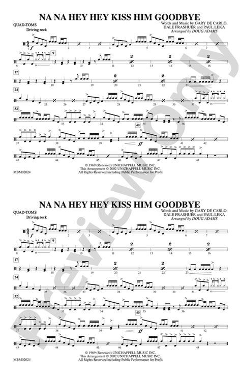 Na Na Hey Hey Kiss Him Goodbye: Quad-Toms: Quad-Toms Part - Digital Sheet Music Download