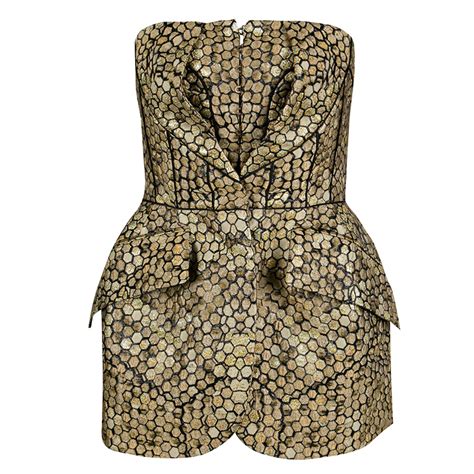 Alexander Mcqueen Gold And Black Honeycomb Pattern Jacquard Strapless