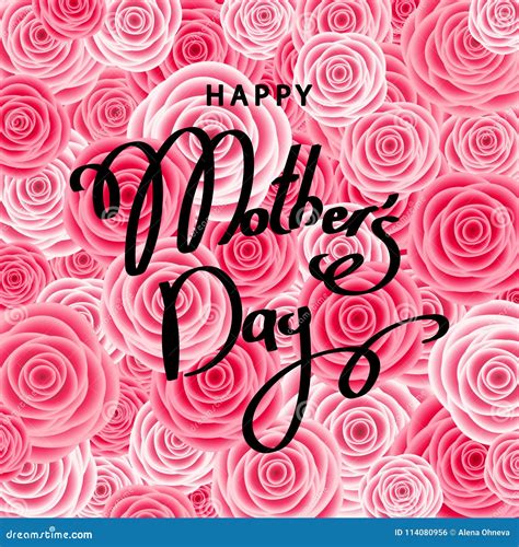 Happy Mother`s Day Greeting Card With Pink Flowers. Stock Vector ...