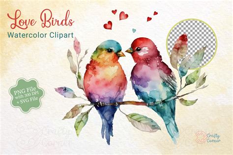 Love Birds Watercolor Valentines Clipart Graphic By Crafty Corner