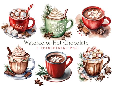 Watercolor Hot Chocolate Clipart Bundle Watercolor Hot Etsy