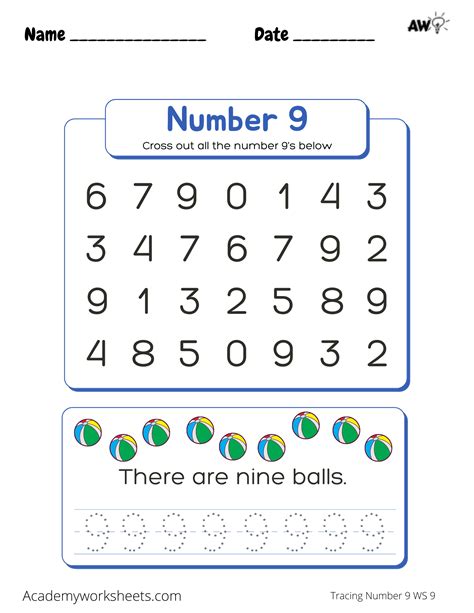 Number 9 Trace And Find Worksheets