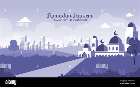 Islamic landscape background, Ramadan mosque landscape with flat design Stock Vector Image & Art ...