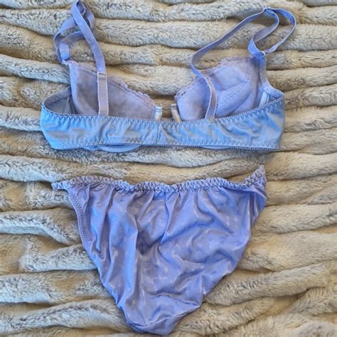 Vintage Intimates Sleepwear Vintage S Satin String Bikini Lingerie Set Light Blue Satin