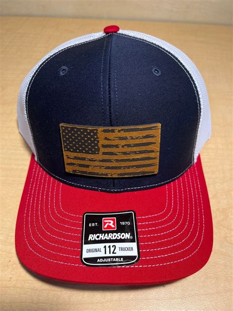 American Flag Leather Patch Hat Etsy