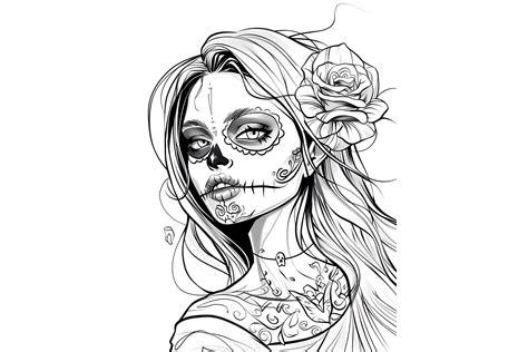 Girl Sugar Skull Coloring Page For Adult Graphic By Forhadx5 · Creative