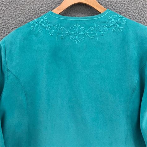 Dressbarn Blazer Women 18 20 Plus Green Open Embroidered Microsuede