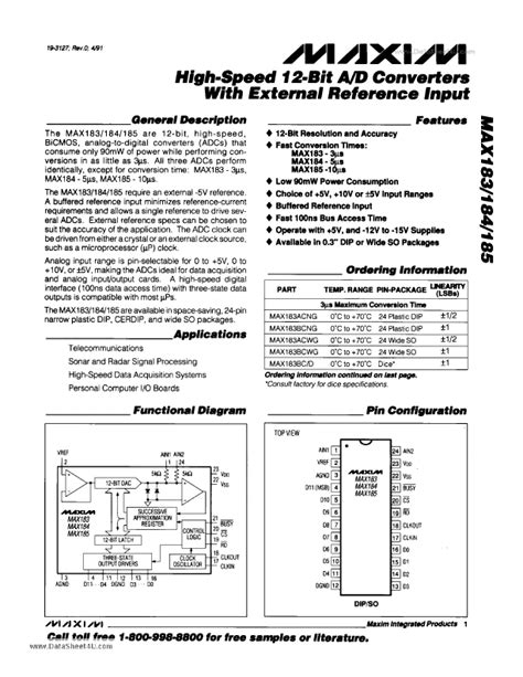 MAX185 Datasheet Converters Equivalent Maxim Integrated Products