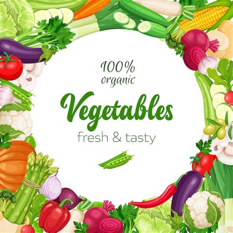 Round Frame Template With Vegetables Premium Vector