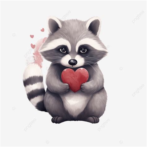 Cute Raccoon Hugging A Heart With Happy Valentines Day Greetings Love