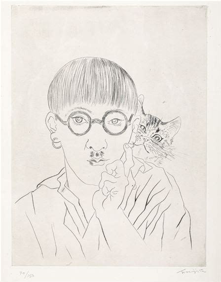 Leonard Tsuguharu Foujita Self Portrait With Cat Circa Mutualart