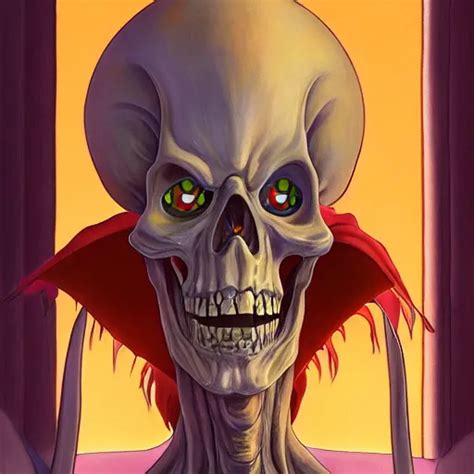 Portrait Painting Of Skeletor Art By Hayao Miyazaki Stable Diffusion