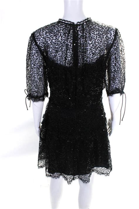 Jonathan Simkhai Womens Lace Embroider Sequin Lace Zip Tiered Dress