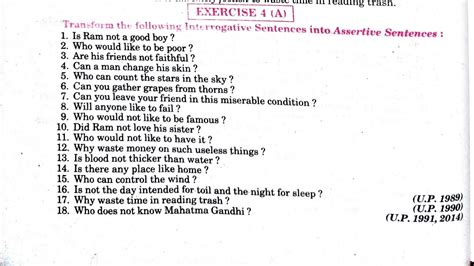 Transformation Exercise 4A Transformation Of Sentence Interrogative