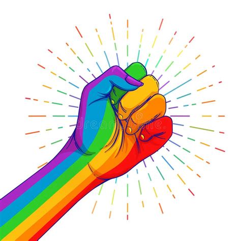 Rainbow Colored Hand With A Fist Raised Up Gay Pride LGBT Concept Realistic Style Vector