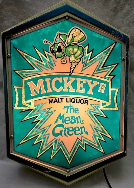 VINTAGE 1980 S MICKEYS Malt Liquor Lighted Bar Sign Mean Green Beer Man