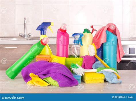 Cleaning Products on Kitchen Table Stock Image - Image of cleanup ...