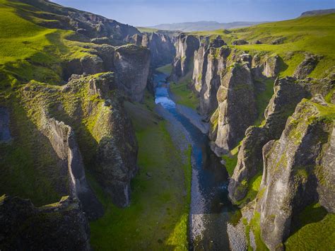 Fjadrargljufur Canyon Green Moss Iceland Ring Road DJI Mavic 3 Pro Cine