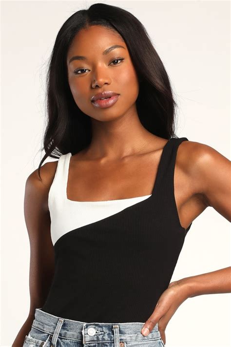 White And Black Bodysuit Sleeveless Bodysuit Color Block Top Lulus