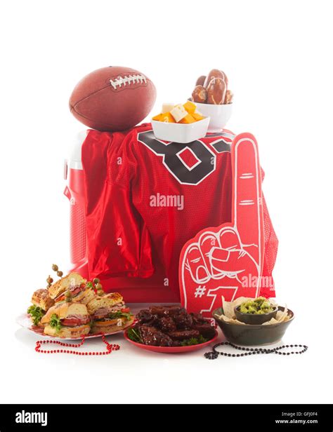 Series with football tailgate party food and items Stock Photo - Alamy