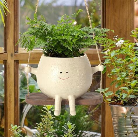 Hanging Swing Face Planter Pot Smiley Face Plant Pot Unique Hanging