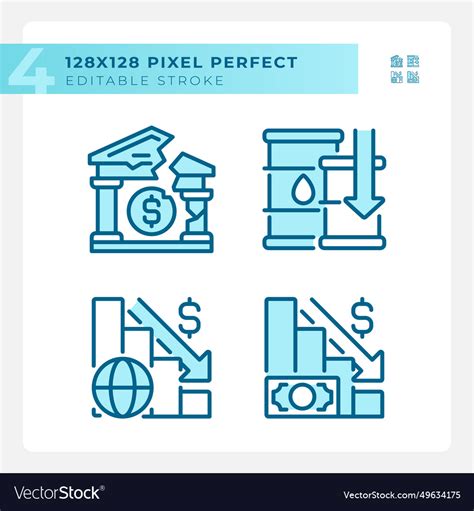 2d Pixel Perfect Blue Economic Crisis Icons Set Vector Image