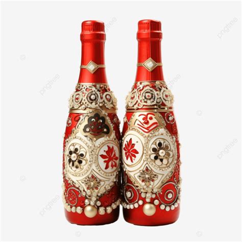 Dos Botellas De Champ N Con Adornos Navide Os En Rojo Png Dibujos Vino