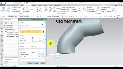 Siemens Nx Tutorials How To Use Sweep Along Guide Command Youtube