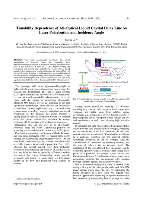 PDF Tunability Dependence Of All Optical Liquid Crystal Delay Line On