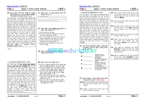 [비밀노트 에듀랩 Edu Lab Kr ] 2024년 수능특강 영어 06강 문항별 변형문제 130문항 Version2