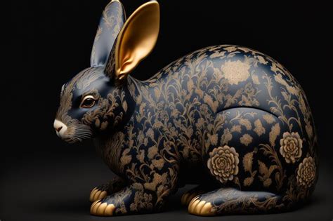 Premium Ai Image A Black And Gold Rabbit Statue With A Gold Pattern