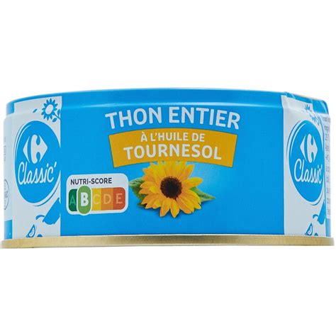 Thon entier à l huile de tournesol CARREFOUR CLASSIC la boite de