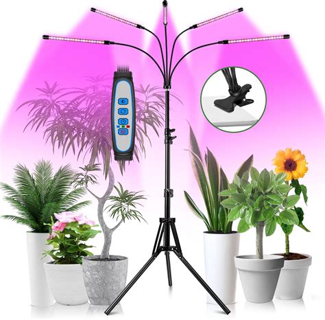 Garpsen Grow Light With Stand 5 Heads Grow Lights For Indoor Plants 100 Leds Full Spectrum Led