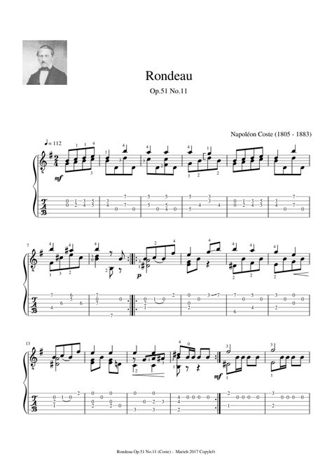 Rondeau Op 51 No 11 Napoléon Coste 1805 1883 Tablature Sheet