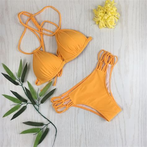 Brazilian Bikini Sexy Thong Swimwear Swimsuit Women Solid Bikinis Set