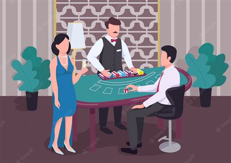 Premium Vector | Casino flat color . dealer count stack of chips. man at blackjack table. woman ...